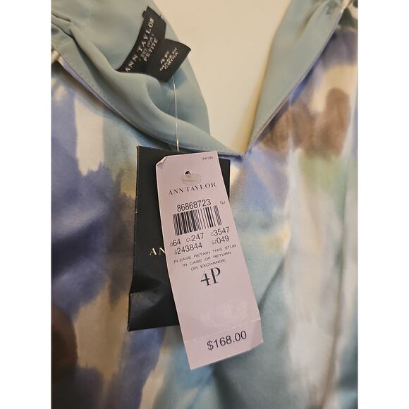 NWT Ann Taylor Silk Halter Dress Womens 4 Petite Watercolor Blue Green Wedding - Picture 12 of 16